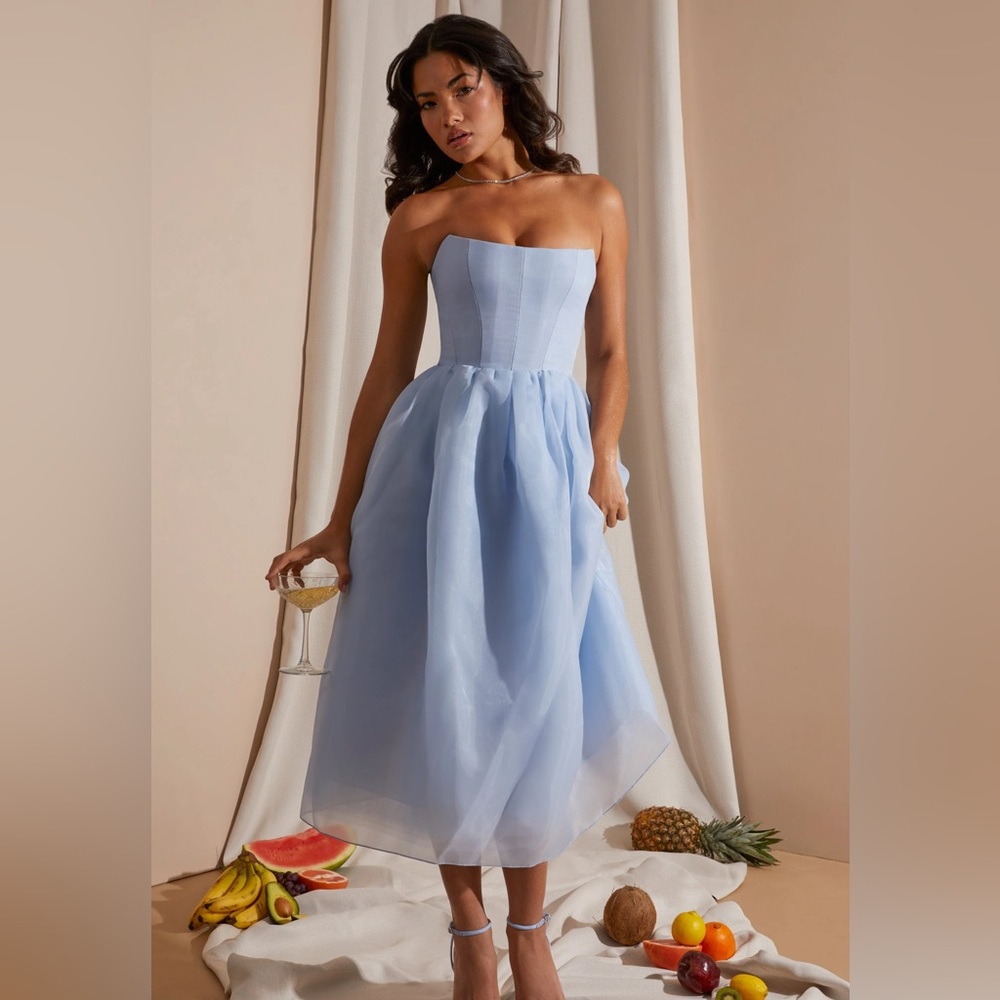 Oh Polly tulle blue midi dress size US8/UK12.